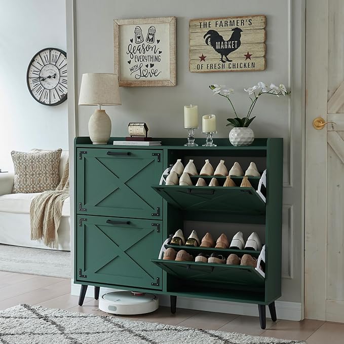 Shoe Storage Cabinet, Farmhouse Shoe Organizer