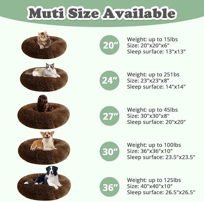 JOLLYVOGUE Dog & Cat Bed, Calming Anti-Anxiety Pet Bed for Small Dogs, Fluffy Donut Cushion for Small and Medium Pets (20")
