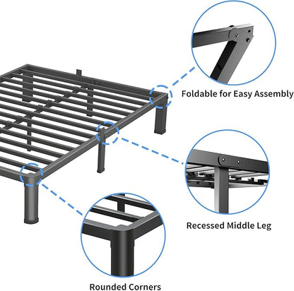 7 Inch Full Size Bed Frame, 3500Lbs Heavy Duty Metal Platform with Round Corner Legs Mattress Slide Stopper, Steel Slat Support No Box Spring Needed, Noise Free, Non-Slip, Easy Assembly