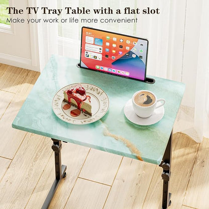 Fleecy day Folding TV Tray Table,Adjustable TV Dinner Table with Sturdy MDF Top,Eating Trays for Living Room with No Assembly Required (Sea Blue)