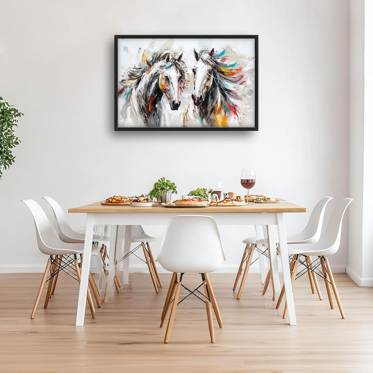 Quorin Horse Large Wall Art White Horse Animal Pictures Wall Decor Colorful Graffiti Canvas Print Painting Artwork for Bathroom Living Room Bedroom 36L x 24W