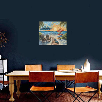 Beach Ocean Bathroom Pictures Wall Art, Seaside Coastal Bathroom Wall Decor, Sunrise Framed Painting Canvas Artwork for Bedroom Living Room Decorations 24"L x 20"W