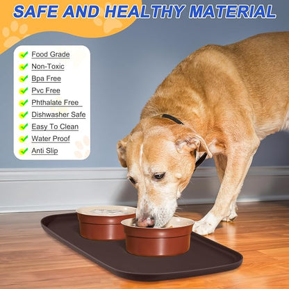 SMILOOL Waterproof Silicone Pet Food Mat with Raised Edge for Dog & Cat | 22" x 14" Non-Slip Pet Feeding Mats with Lip for Food & Water Bowl, Food Grade, Easy Cleaning, Dark Brown
