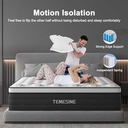 Twin Mattress, 12 Inch Hybrid Mattress in a Box with Individual Pocket Spring, Gel Memory Foam and Euro Top, Medium Firm Feel with Motion Isolation, Pressure Relief, Edge Support, Twin Size Black