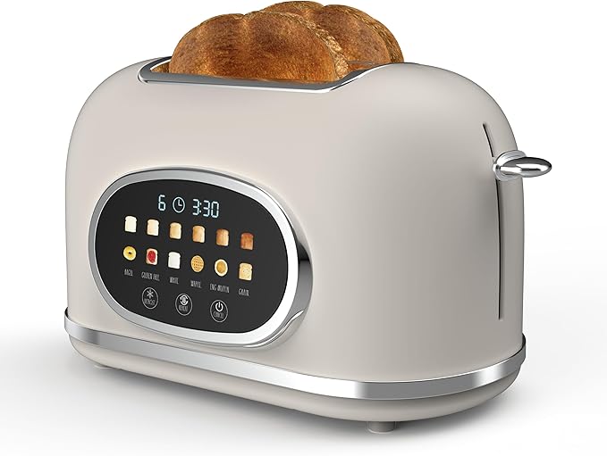 Rae Dunn Retro Digital Electric Toaster, 2 Slice Stainless Steel Toaster