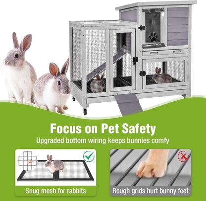 2-Story Rabbit Hutch Indoor Bunny Cage Outdoor Guinea Pig House with Wire Mesh Floor, Leak-Proof Trays, Lockable Wheels for Rabbits, Guinea Pigs, 40.6" L x 26" W x 37.6" H
