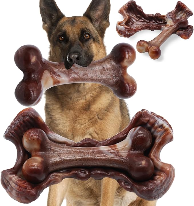 Magicorange Tough Dog Toys, Chew Toys for Aggressive Chewers, Dog Bone Toy Nylon Almost Indestructible Dogs Toy for Teeth Cleaning and Training (Brown)