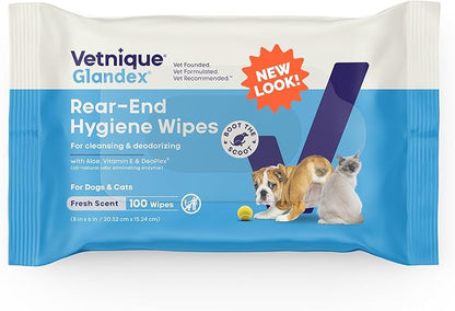 Vetnique Glandex Dog Wipes for Pets Cleansing & Deodorizing Anal Gland Hygienic Dog & Cat Wipes with Vitamin E, Skin Conditioners and Aloe Labs (100ct)