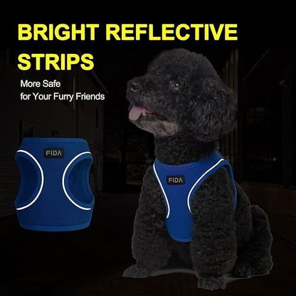 Fida Comfy Dog Harness with Leash, Soft Puppy Vest Escape Proof, Breathable Lightweight Soft Mesh, Adjustable Reflective Step-in Harness for Small & Medium Pet Walking (M, Blue)