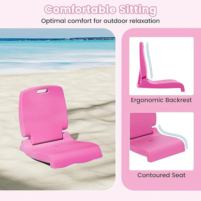 Goplus Poolside Chair for Edge of Pool, Foldable Portable Flip Seat w/Back Support & 2 Handles, Lightweight Outdoor Camping Chair for Stadium, Tailgating, Fishing, Boats, Beach (Pink, 2 Packs)