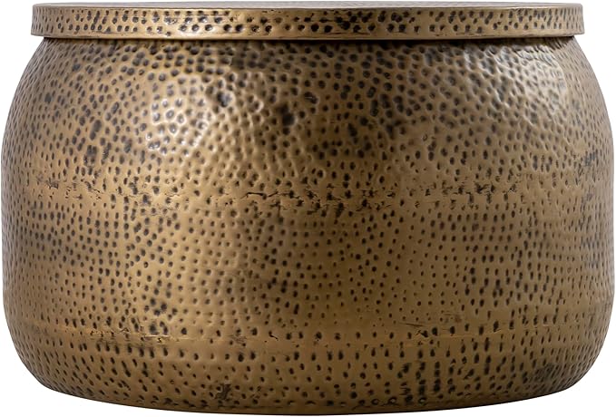 Albany Living Modern Round Aluminum Hammered Embossed Texturing, Metal Drum Coffee Table with Removable Lid for Storage,Fully Assembled, for The Living Room and Bedroom, Brass