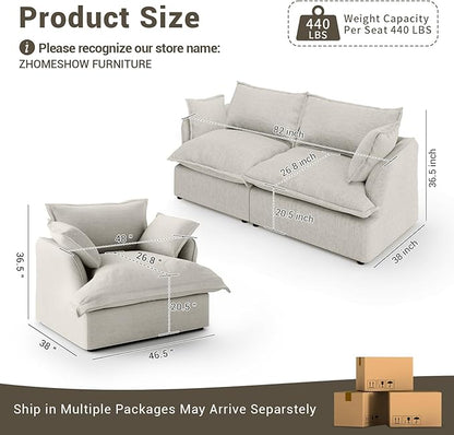 Lopzeho 82” Modular Sectional Sofa, Comfy Down Fill Cloud Couch, Loveseat with Single Seater, Small Couch with Washable Cover, Sectional Couches for Living Room Small Apartments, Light Gray