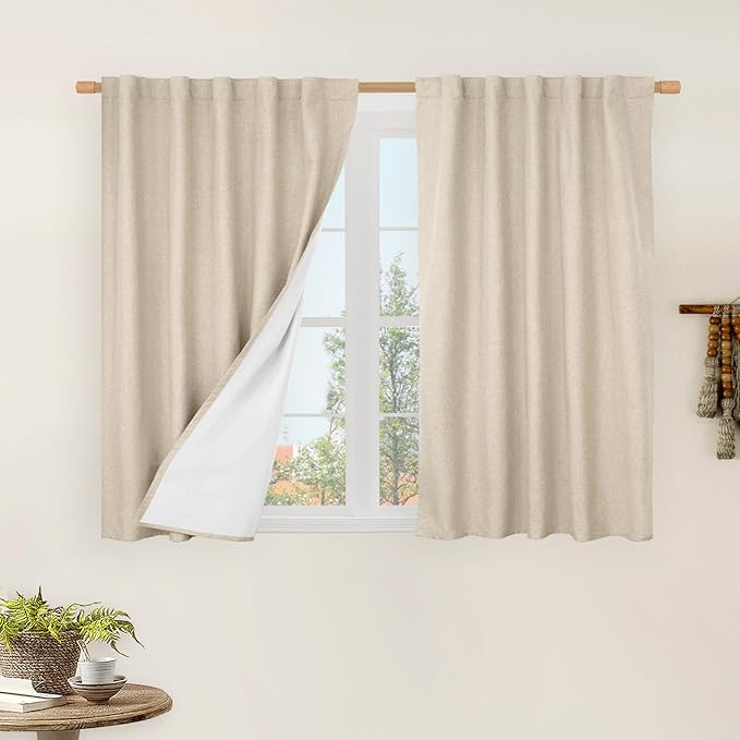 LAMIT 100% Blackout Short Linen Curtains