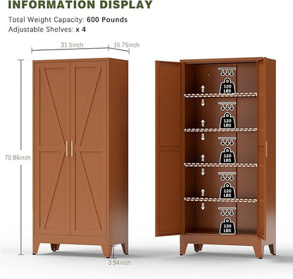 COFaR 5 Tier Metal Kitchen Storage Cabinets, Farmhouse Tall Cabinet