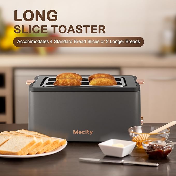 Mecity 4 Slice Toaster, Long Slot Toaster