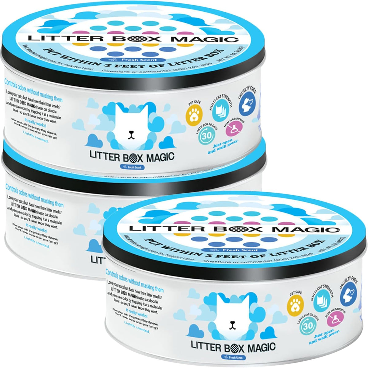 Cat Deodorizer Jar (16 Oz, Pack of 3) Fresh Scent - Air Freshener for Pet Smells from Litter Box - Odor Removing Litterbox Gel In A Jar - Odor Eliminator to Freshen Air