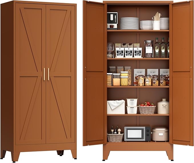 COFaR 5 Tier Metal Kitchen Storage Cabinets, Farmhouse Tall Cabinet