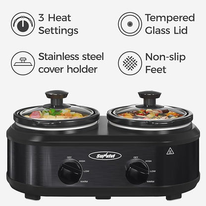 Sunvivi Double Slow Cooker, 2 Pot Small Mini Crock Buffet Servers and Warmer
