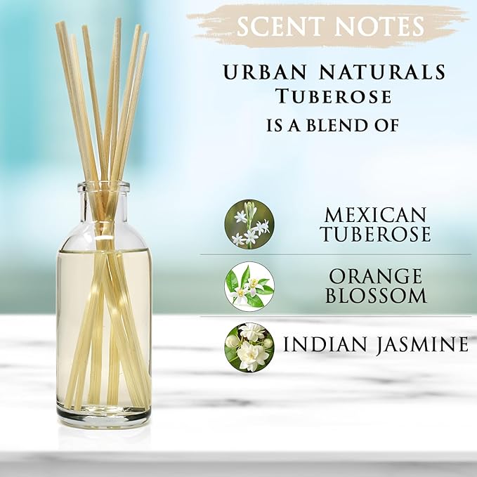 Urban Naturals Tuberose Fragrance Oil Reed Diffuser | Exotic Tuberose and