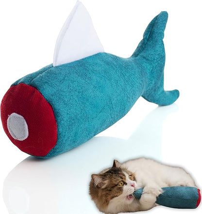 Big Fish Cat Kicker Toy - Refillable Catnip Matatabi Silvervine Filled and Help Relief Anxiety - Kitten Catnip Essentials Treats Supplies Large Interactive Chew for Indoor Cat (Blue)