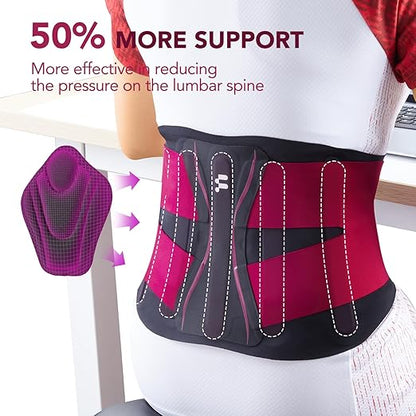 Fitomo 0.5mm Ultra Thin Back Brace for Women Men, Seamless Yoga Fabric for All Day Comfort, Wear under Clothes, Enhanced Lumbar Pad for Lower Back Pain Relief, Sciatica, Posture, Lifting, Rose, Size XL