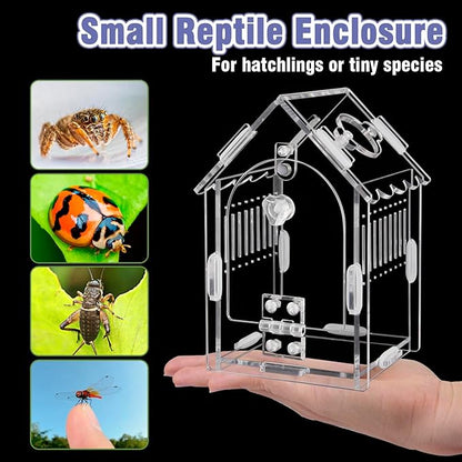 Jumping Spider Enclosure Kit Acrylic Terrarium for Tarantulas, Reptiles & Praying Mantis | Magnetic Feeding Port & Secure Latch | Arboreal Enclosure with Ventilation & Front Door