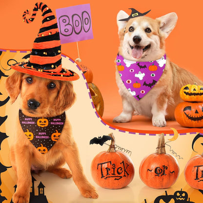 Weewooday 50 Pcs Halloween Dog Bandanas Bulk Pumpkin Ghost Bandanas for Dogs Soft Triangle Bibs Adjustable Triangle for Small Medium Large Pets Halloween Party Costume(25.6 x 17.7 x 17.7 inch)