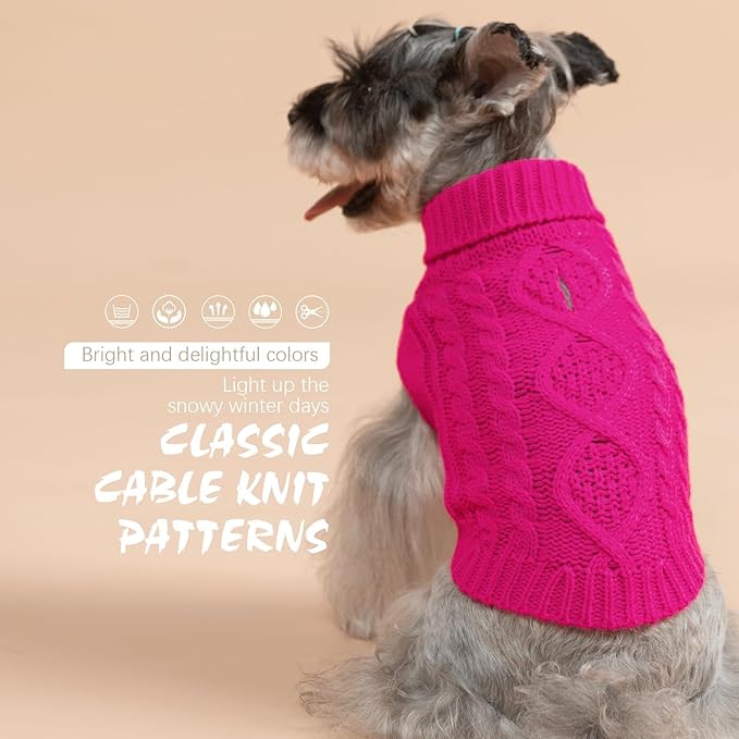BINGPET Thermal Knitted Dog Sweater for Small Medium Large Dogs,Winter Dog Cat Coat Warm Sweartershirts Outfits,Classic Cable Knit Turtleneck Pullover Dog Jumper Coat Warm Sweartershirts(Rosered,SM)
