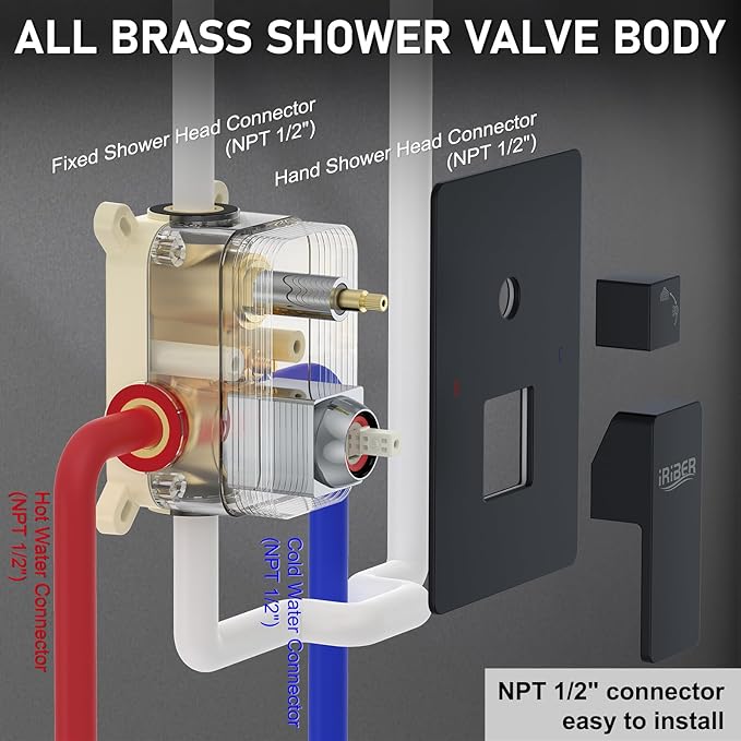 Iriber Shower Set with 12 Inch High Pressure Rain Shower Head and Handheld and