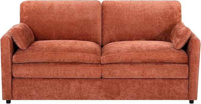 69" Chenille Modern Couch with Cozy & Soft Backrests, 2 Seats Sofa with 2 Extra Pillows, Comfy Upholstered Sofa with Thicker Cushions for Living Room, Office, Orange