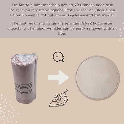 Hakuna Matte CloudSoft Baby Play Mat for Floor Ø 47" Beige – Coral Velvet Memory Foam Rug for Crawling & Cozy Play – Non-Slip, Water-Resistant, Easy-CareTummy Time Mat, Playmat for Playpen