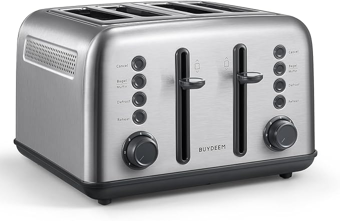 BUYDEEM DT640 Retro 4 Slice Toaster, 7 Shade Settings, Extra Wide 1.5'' Slots