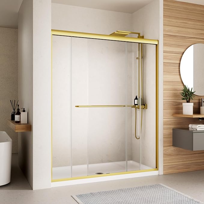 Shower Door, 44-48" W x 70" H Semi-Frameless Double Sliding Glass Shower Door