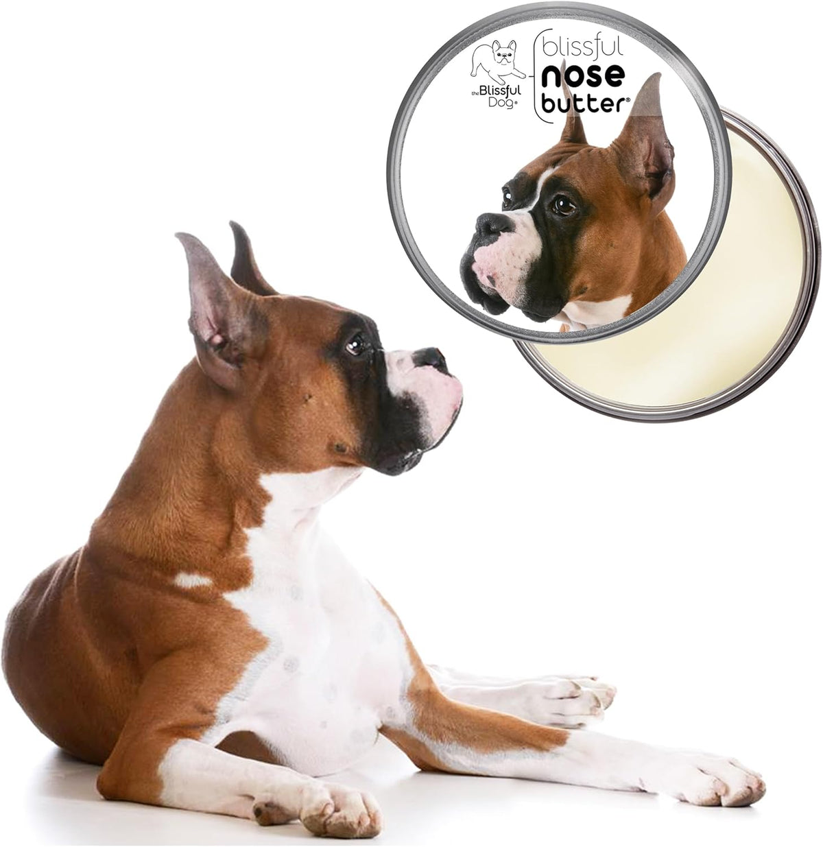 The Blissful Dog Show Boxer Nose Butter for Dry, Cracked Skin, Lick-Safe Dog Nose Balm with Moisturizing Shea Butter, Almond, Olive, and Essential Oils, Pet Supplies, Uncented, 1 oz.