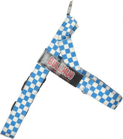 Adjustable Dog Harness– No Pull, No Choke – for English Bulldogs, French Bulldogs, Pugs & Broad-Chested Breeds – Easy, Safe Walks (Blue Checkers, Large)