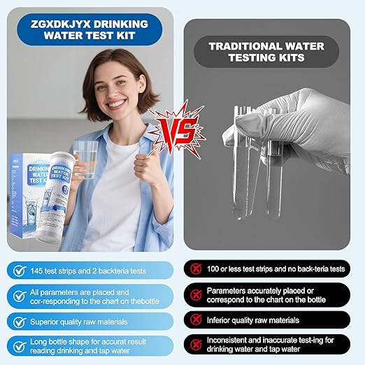 21-in-1 Home Drinking Water Testing Kit, 145 Strips + 4 Bacteria Tests