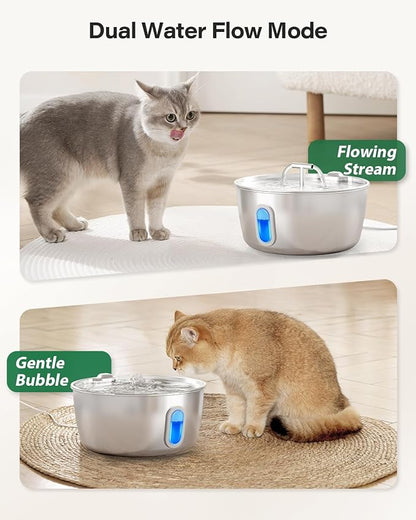 Cat Water Fountain Stainless Steel - 3.2L/108oz Pet Water Fountain for Cats Indoor - Automatic Pet Watering Dispenser (4 Filter)
