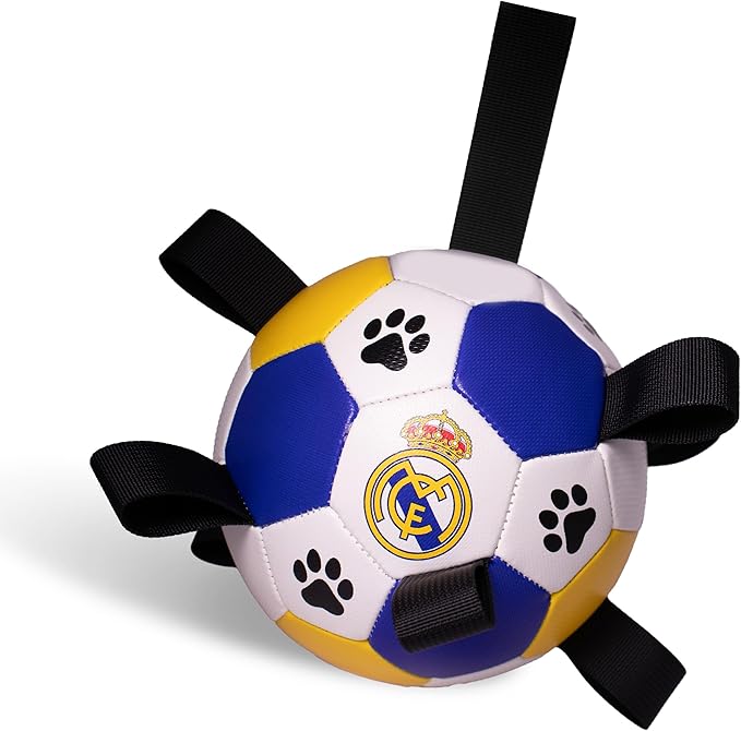 ProBall Pets Interactive Dog Soccer Ball with Grab Tabs - Floats on Water, Fetch & Training Toy for Small Medium Dogs, Herding Breeds - Waterproof Non-Toxic - 6" Real Madrid