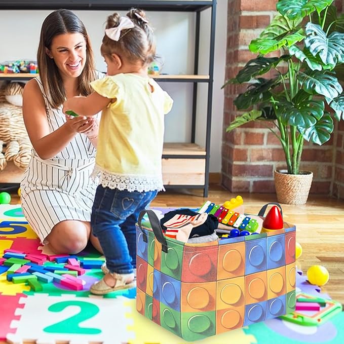 FXOLCSHE Building brick Basket,Building block book storage box,Laundry hamper,Waterproof foldable Kid's laundry basket,Shelf box,Baby Room decor(Building block)
