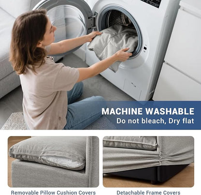 Lopzeho Cloud Modular Sectional Sofa, Waterproof Down Filled Sectional Sofa, High Backrest Loveseat Couch with Ottoman, Modern Modular Couch with Removable Cover, Light Gray