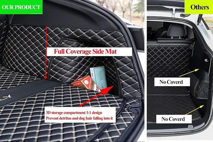Trunk Liner Cargo Mats for 95% Car Models (Back Seat Protector + Cargo Protector + Both Side Wall Panel) Custom Fit, Full Coverage -Black with Gold Stitching