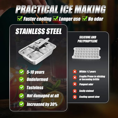 Ice Cube Trays, 4 Pack Large 6-cube Stainless Steel Ice Cube Trays