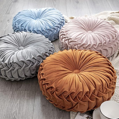 vctops Solid Velvet Seat Cushions Round Floor Pillows Thicken Chair Cushions Pleated Chair Pads Seat Pad Throw Pillows for Bedroom Living Room (Grey,Diameter 15")