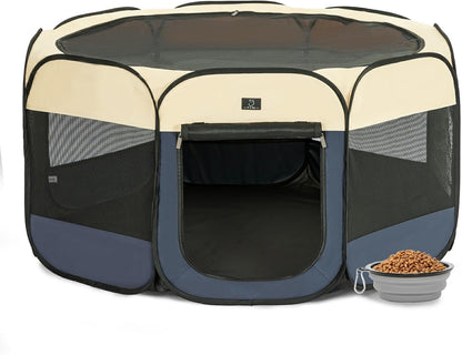 A4Pet Collapsible Playpen, 39.5” Portable Dog Playpen with Bowl, Suitable for Puppies, Kittens, and Small Animals, Removable Zipper & Mesh Panel(16”W × 10”H)