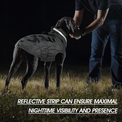 FUAMEY Dog Coat for Small Dogs,Waterproof Dog Winter Jacket with Harness Built in Puppy Cold Weather Coats Reflective Pet Vest with Zipper Warm Fleece Dogs Snowsuit Windproof Grey Camo XS