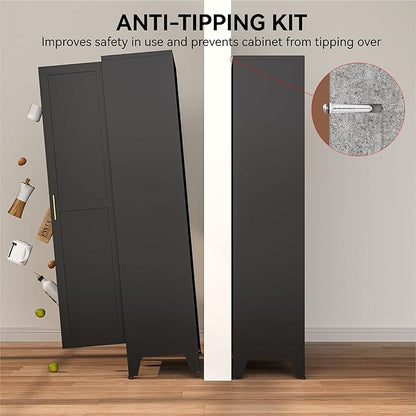 COFaR 71" Modern Pantry Cabinet in Black, 5-Tier Storage Cabinet