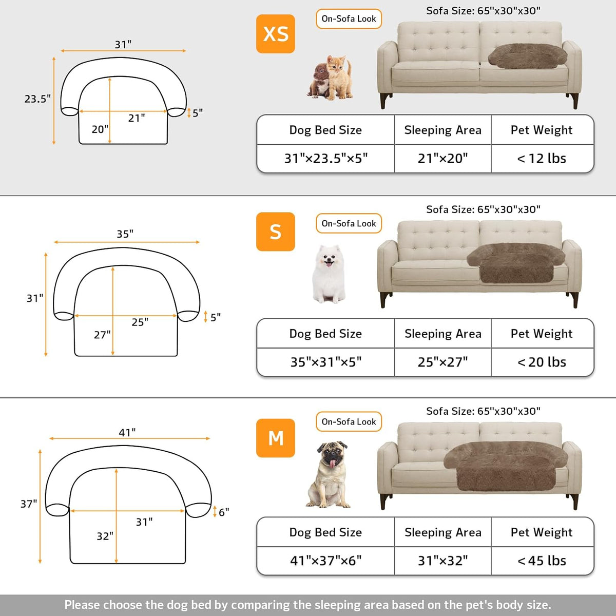 Calming Dog Bed Fluffy Plush Dog Mat for Furniture Protector with Removable Washable Cover for Large Medium Small Dogs and Cats (XS(31“x23.5”x5), Camel)