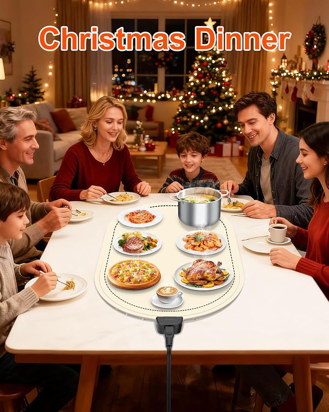 Warming Mat for Food with Adjustable Temperature Timer, 10S Fast Heating