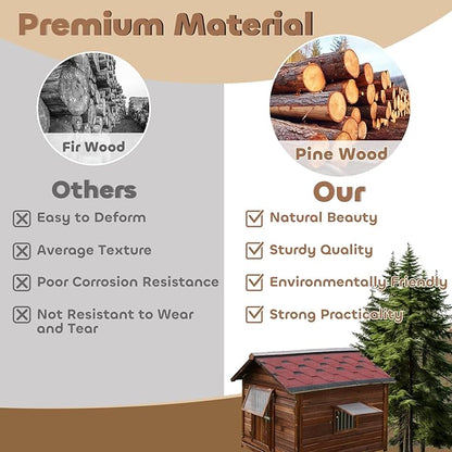 Extra Large Dog House Outdoor Outside Insulated Dog Kennel Weatherproof Pine Wood Pets Home with Elevated Floor,Lockable Door,Adjust Windows,Easy to Clean for Medium Large Dogs