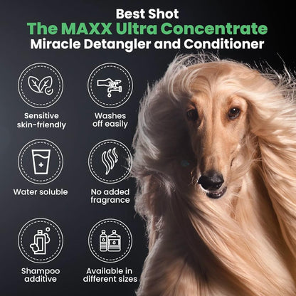 Best Shot The MAXX Ultra Concentrate Miracle Detangler and Conditioner, Moisturizing Conditioner for Pets, Hypoallergenic, 34 Oz.